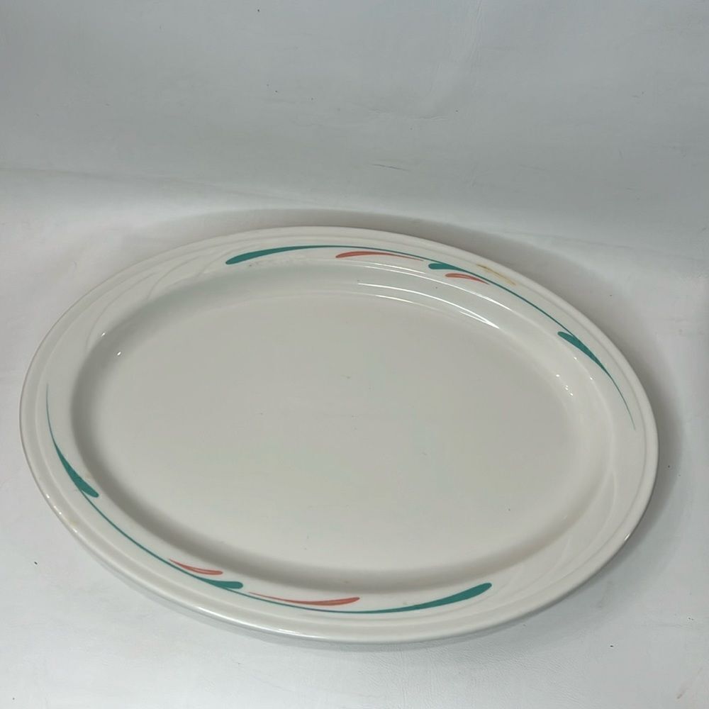 Syracuse China Company Serving Platter USA Since 1871 Teal Orange Swoosh Splatte
